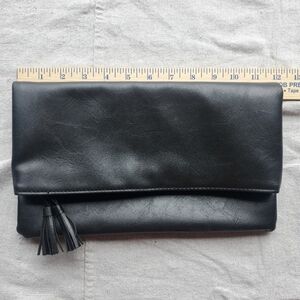 Monat Folded Clutch Black Faux Leather‎ Double Zip Tassel Detail